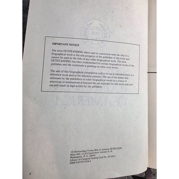 Vtg Outstanding Young Men of America 1973 Hardcover Biographical Compilation - Picture 4 of 7